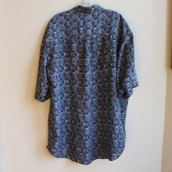 Colore Italia Silk Shirt Size XL Short Sleeved Button Up Blue Red Geometric - Picture 3 of 3